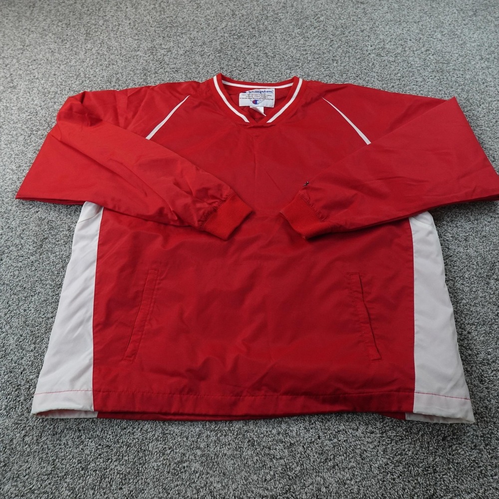VTG Champion Jacket Mens XL Red Colorblock Pullover Windbreaker Coat 90s Y2K 00s